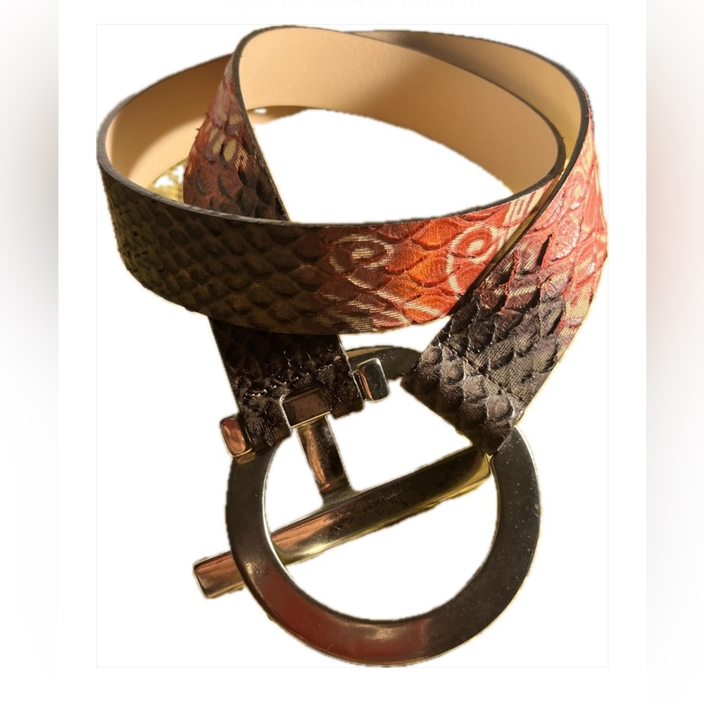 Garuglieri Earth Tones leather embossed snakeskin,Italian, silver tone buckle XL